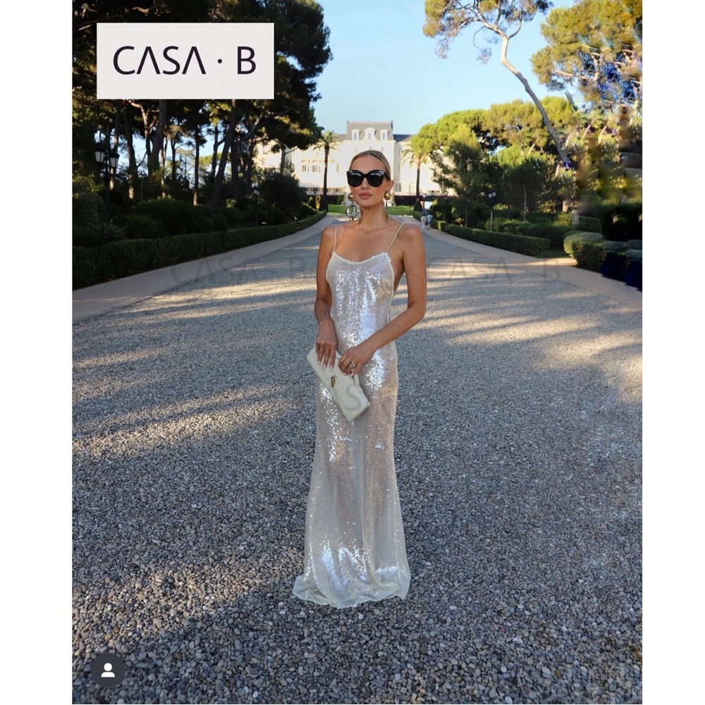 NEW💫CASA B| Lumière Pearl White Sequin Semi Sheer Maxi dress gown - Picture 7 of 9